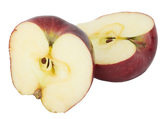 Image showing The cut apple on a white