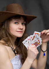 Image showing Portrait girl with a playing-cards