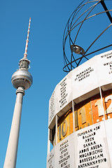 Image showing Television tower and Die Urania the atomic world clock in Berlin