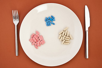 Image showing pills as dinner on plate 