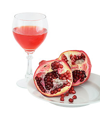 Image showing Still-life with a glass of wine and pomegranate