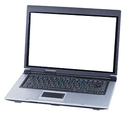 Image showing Old black laptop with russian keyboard