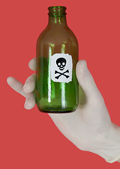 Image showing Green bottle with skull and crossbones