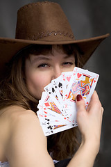 Image showing Portrait girl with a playing-cards