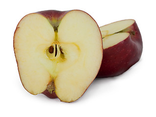 Image showing The cut apple on a white