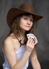 Image showing Portrait girl with a playing-cards