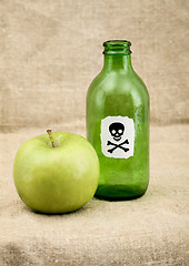 Image showing Green bottle and green apple