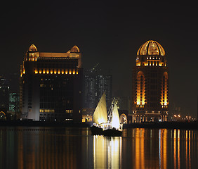 Image showing Dhows in Qatar at night