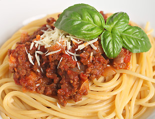 Image showing Spaghetti bolognese close-up