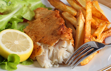 Image showing Fish, fries and salad