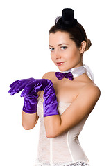 Image showing  woman in corset, gloves and little hat