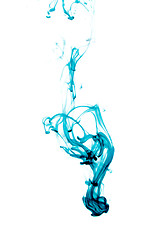 Image showing Blue ink splash flowing in water