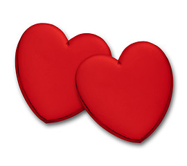 Image showing Two glossy red hearts