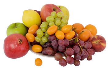 Image showing Kumquat, apple, grapes, peach, lemon, tangerine, pomegranate