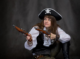 Image showing Girl - pirate with two pistol in hands