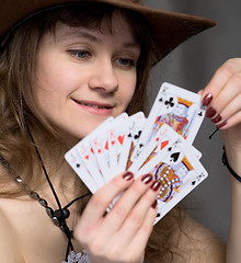 Image showing Portrait girl with a playing-cards