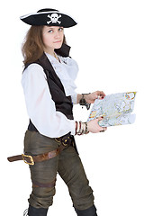 Image showing The pirate - young woman with map