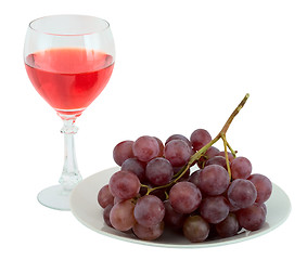 Image showing Still-life with a glass of wine and grapes