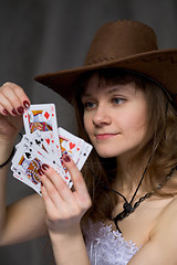 Image showing Portrait girl with a playing-cards