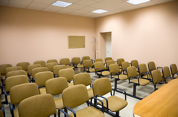 Image showing Interior of a conference hall in pink tones