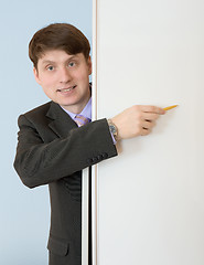 Image showing Man show in an blank white board