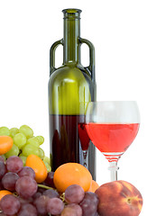 Image showing Bright still life with wine and fruit