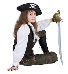 Image showing Pirate - young woman with pirate hat and rapier