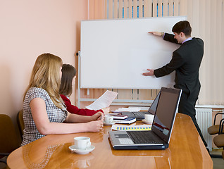 Image showing Young man to speak at a meeting