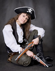 Image showing Girl - pirate with two pistol in hands