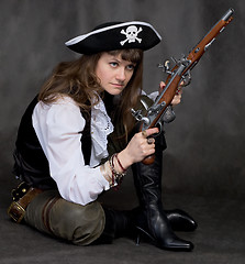 Image showing Girl - pirate with two pistol in hands