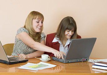 Image showing Girls work sitting at a table