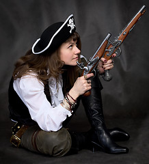 Image showing Girl - pirate with two pistol in hands