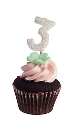 Image showing Mini cupcake with birthday candle for three year old