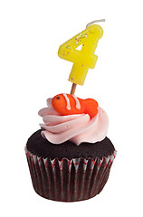 Image showing Mini cupcake with birthday candle for four year old