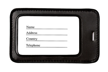 Image showing Black leather Luggage tag isolated 