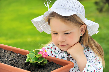 Image showing Little girl  - gardening