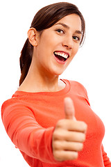 Image showing Happy Young Lady Showing Thumb'S Up