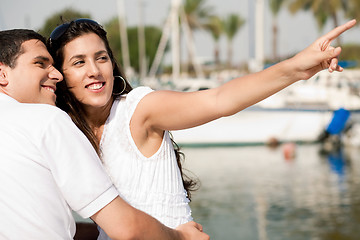 Image showing love couple on A Footbridge