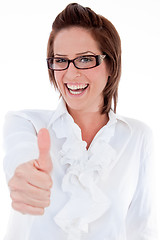 Image showing young business woman giveing thumbs up