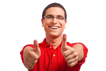 Image showing Hands of a Happy young man showing thumbs up