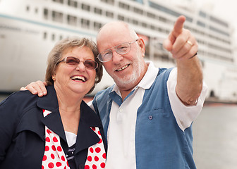 Image showing Senior Couple On Shore in Front of Cruise Ship