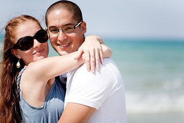 Image showing Loving couple together at the beach