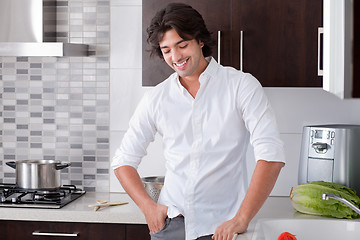 Image showing man looking casual in kitchen