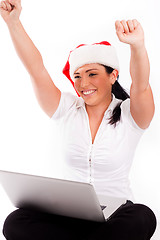 Image showing Santa woman enjoing her online shopping