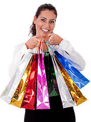 Image showing Close up of Happy Young woman with shopping bag