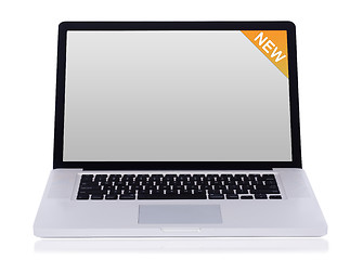Image showing Brand new white laptop with black keys