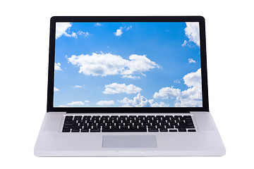 Image showing Nature wallpaper displaying in a white laptop screen