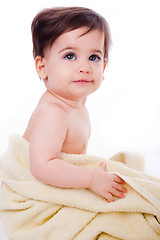Image showing Baby wrapped in bath towel