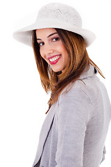 Image showing Side pose of a young model smiling