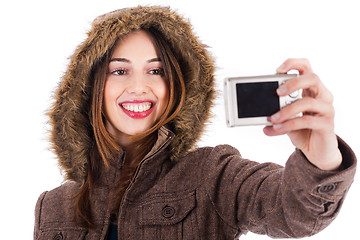 Image showing Women taking pic of herself with camera